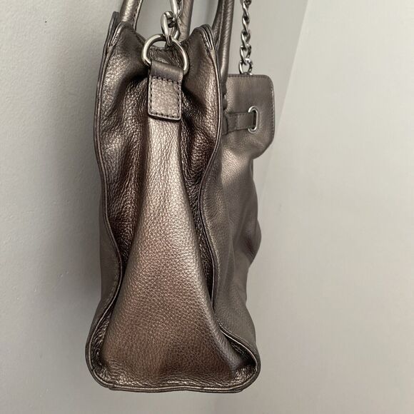 Michael Kors Hamilton Gray Leather/Silver Hardware Satchel Crossbody Handbag - Picture 7 of 14